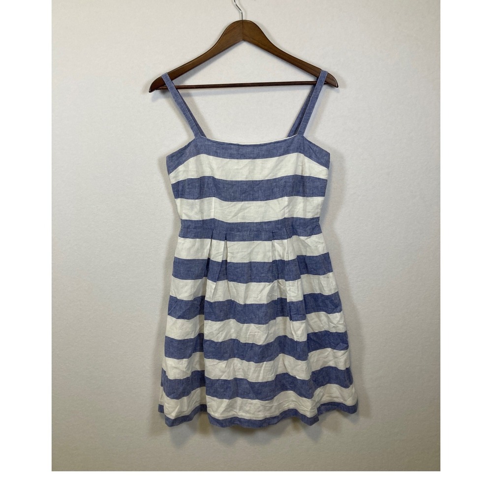 LOFT‎ Striped Linen Blend Fit Flare Dress Blue White Size 2 Casual Summer